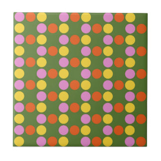Kleurrijk polkadotpatroon op groene achtergrond tegeltje