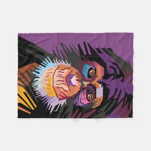 Kleurrijk Pop Art Monkey-portret Fleece Deken (Voorkant (Horizontaal))