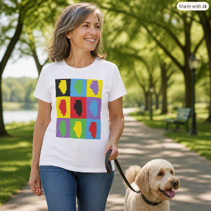 Kleurrijk Pop Art-patroon van de staat Illinois tr T-shirt