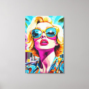 Kleurrijk Pop Art Portret van Glamoureuze Vrouw Canvas Afdruk