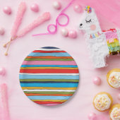Kleurrijk Pop Stripes Lined Pattern Papieren Bordje (Feest)