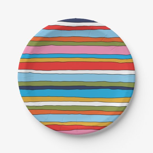 Kleurrijk Pop Stripes Lined Pattern Papieren Bordje (Voorkant)