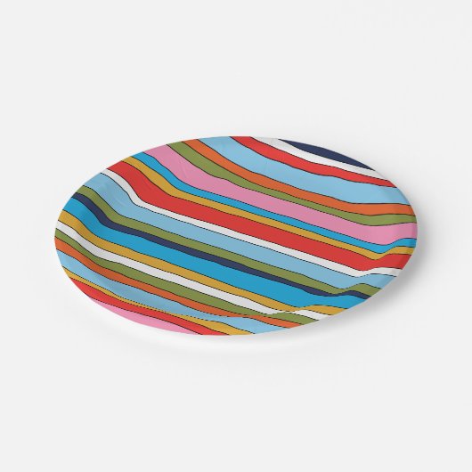 Kleurrijk Pop Stripes Lined Pattern Papieren Bordje (Gekanteld)