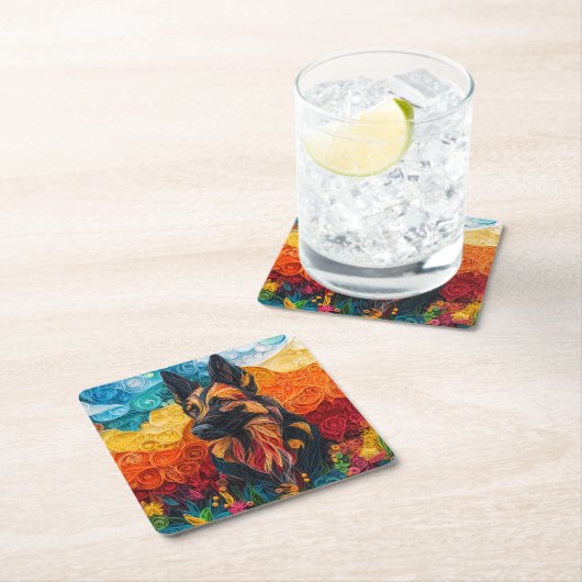 Kleurrijk portret van Duitse herdershond Kartonnen Onderzetters (Insitu)