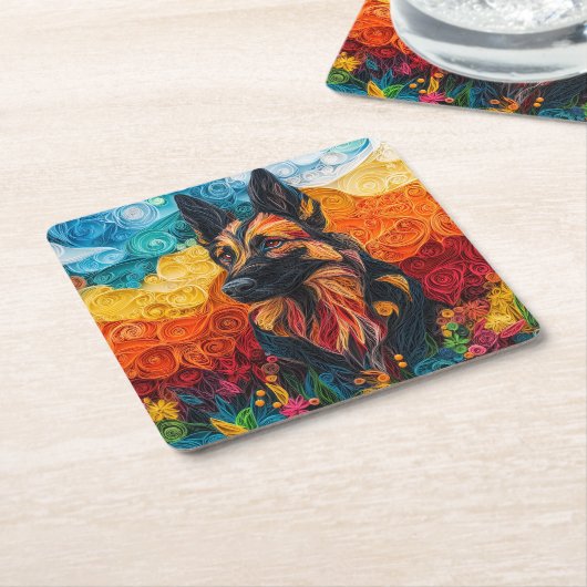 Kleurrijk portret van Duitse herdershond Kartonnen Onderzetters (Schuin)