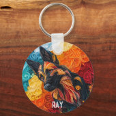 Kleurrijk portret van Duitse herdershond Sleutelhanger (Achterkant)