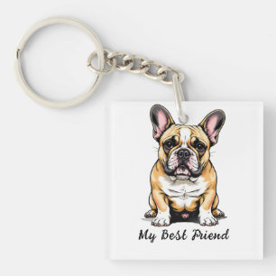 Kleurrijk Portret van een Franse Bulldog Sleutelhanger