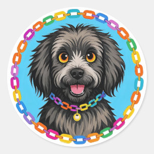 Kleurrijk Portret van een Schattige Zwarte Hond Ronde Sticker