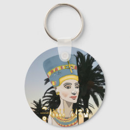 Kleurrijk Portret van Nefertiti en Palmbomen Sleutelhanger
