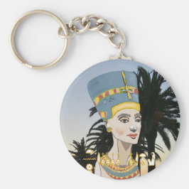Kleurrijk Portret van Nefertiti en Palmbomen Sleutelhanger