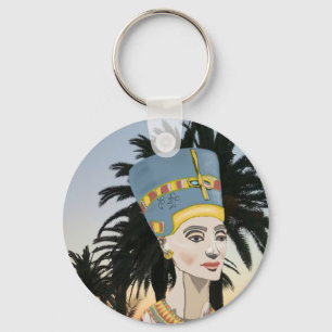 Kleurrijk Portret van Nefertiti en Palmboom Sleutelhanger