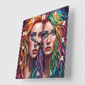 Kleurrijk portret van twee vrouwen met levendig ha vierkante klok (Hoek)