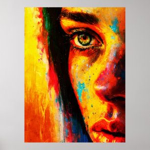 Kleurrijk Portret van Vrouw Levendig Close-Up Oog  Poster