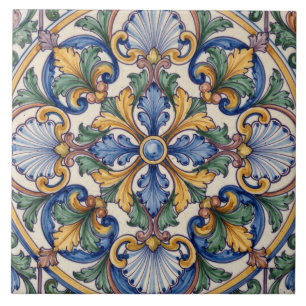 Kleurrijk Portugees Azulejo Acanthus Medaillon Tegeltje