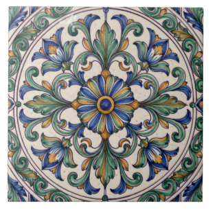 Kleurrijk Portugees Azulejo Bloemenmedaillon Tegeltje