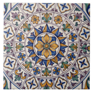 Kleurrijk Portugees Azulejo Rozet Medaillon Tegeltje
