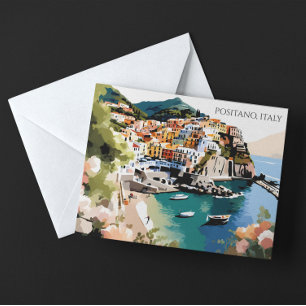 Kleurrijk Positano Italië Amalfi-kust Illustratie Briefkaart