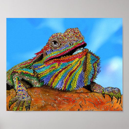 Kleurrijk Poster met draak - 10 x 8 inch (Voorkant)