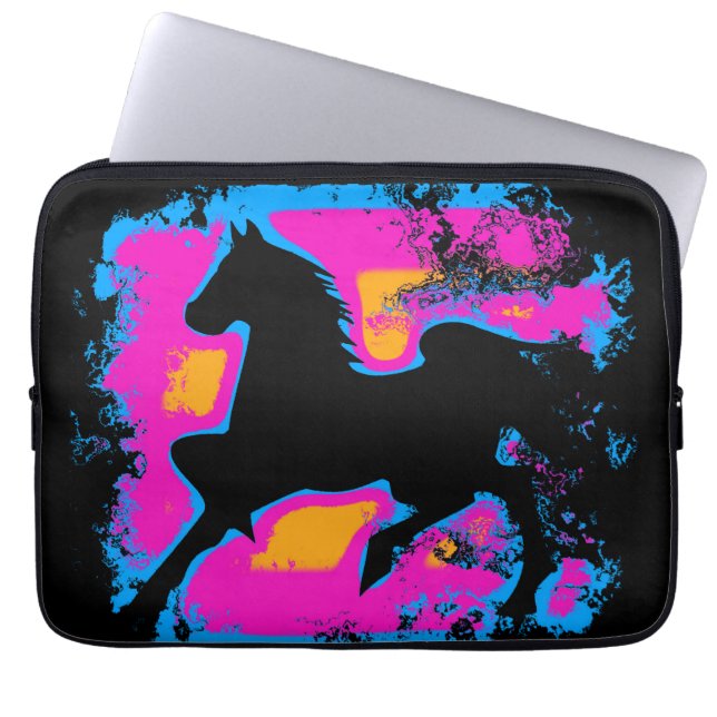 Kleurrijk Prancing High-stepping Paard Silhouet Laptop Sleeve (Voorkant)