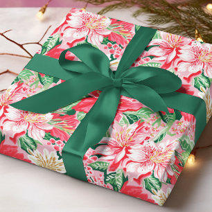 Kleurrijk Preppy Winter Bloem Kerstpatroon Cadeaupapier