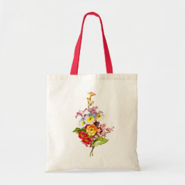 Kleurrijk primula boeket vintage bloemkunst meisje tote bag