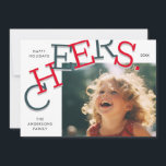 KLEURRIJK PROOST! Eenvoudige vakantiefoto Kerst Feestdagenkaart<br><div class="desc">Vier het seizoen in stijl met onze prachtige foto vakantie kaart, met de tijdloze quote 'cheers' elegant weergegeven in diepe sparren groen en rood serif lettertype. versierd met charmante kleine witte sterren. Met voldoende ruimte voor uw beste landschapsfoto kunt u uw kaart personaliseren om uw eigen stijl te weerspiegelen en...</div>