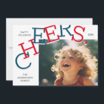 KLEURRIJK PROOST! Eenvoudige vakantiefoto Kerst Feestdagenkaart<br><div class="desc">Vier het seizoen in stijl met onze prachtige foto vakantie kaart, met de tijdloze quote 'cheers' elegant weergegeven in diepe navy blauw en rood serif lettertype. versierd met charmante kleine witte sterren. Met voldoende ruimte voor uw beste landschapsfoto kunt u uw kaart personaliseren om uw eigen stijl te weerspiegelen en...</div>