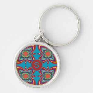 Kleurrijk psychedelisch geometrisch patroonmonogra sleutelhanger