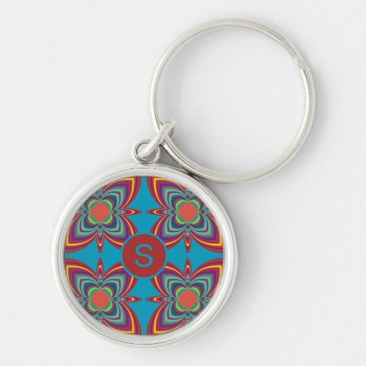 Kleurrijk psychedelisch geometrisch patroonmonogra sleutelhanger (Voorkant)