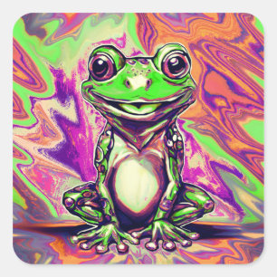 Kleurrijk psychedelisch graffiti kikker groen paar vierkante sticker
