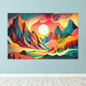 Kleurrijk psychedelisch landschap canvas afdruk (Insitu (Houten vloer))