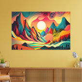 Kleurrijk psychedelisch landschap canvas afdruk (Insitu (Woonkamer))