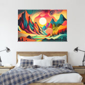 Kleurrijk psychedelisch landschap canvas afdruk (Insitu (Slaapkamer))