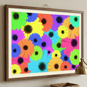 Kleurrijk Psychedelisch Madeliefje Bloemmotief Foto Afdruk