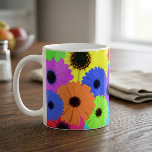 Kleurrijk Psychedelisch Madeliefje Bloemmotief Koffiemok
