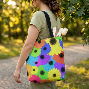 Kleurrijk Psychedelisch Madeliefjes Bloemmotief Tote Bag