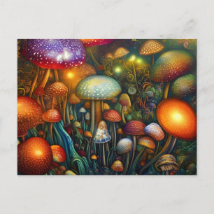 Kleurrijk psychedelisch paddenstoelenbos briefkaart