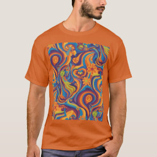 Kleurrijk psychedelisch retro kunst T-shirt Vint