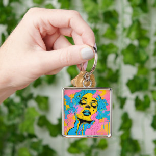 Kleurrijk Psychedelisch Vrouwenportret Pop Art Sleutelhanger