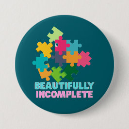 Kleurrijk Puzzelstuk met Schoonheid in Onvolledigh Ronde Button 7,6 Cm