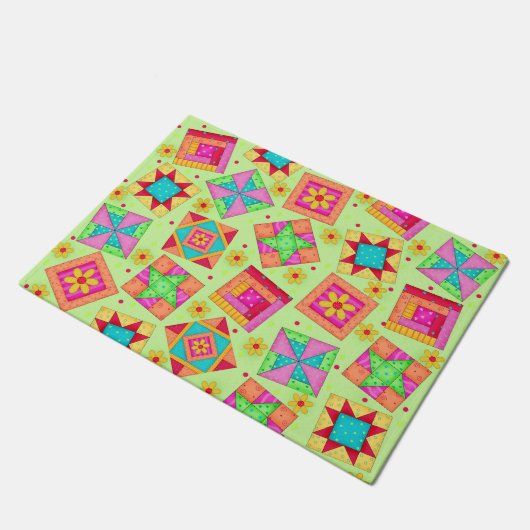 Kleurrijk Quilt Patchwork Blokken Liime Green Cust Deurmat (Schuin)