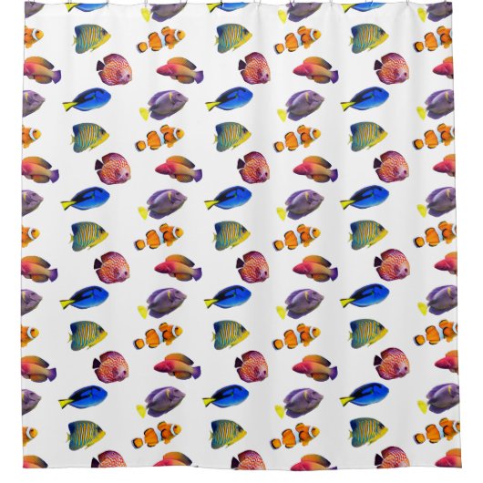 Kleurrijk Quirky Tropical Fish Patroon Douchegordijn (Voorkant)