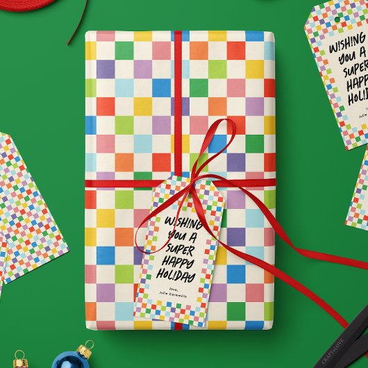 Kleurrijk Rainbow Checkerboard patroon Cadeaupapier