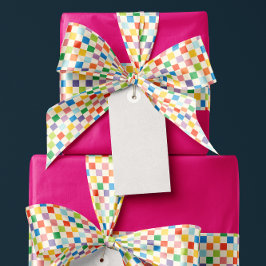 Kleurrijk Rainbow Checkerboard patroon Satijnen Lint