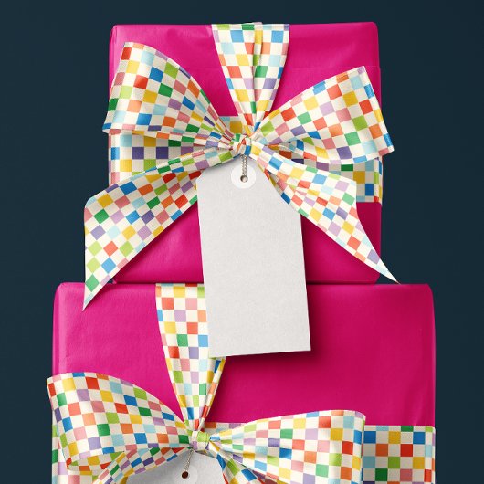 Kleurrijk Rainbow Checkerboard patroon Satijnen Lint