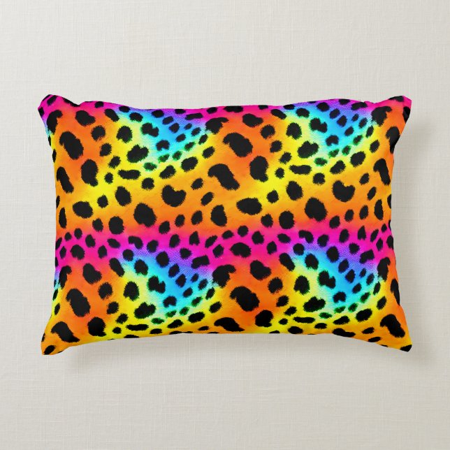 Kleurrijk Rainbow Cheetah Seamless Pattern Accent Kussen (Voorkant)