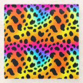 Kleurrijk Rainbow Cheetah Seamless Pattern Glazen Onderzetter (Voorkant)