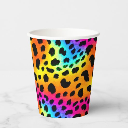 Kleurrijk Rainbow Cheetah Seamless Pattern Papieren Bekers (Voorkant)