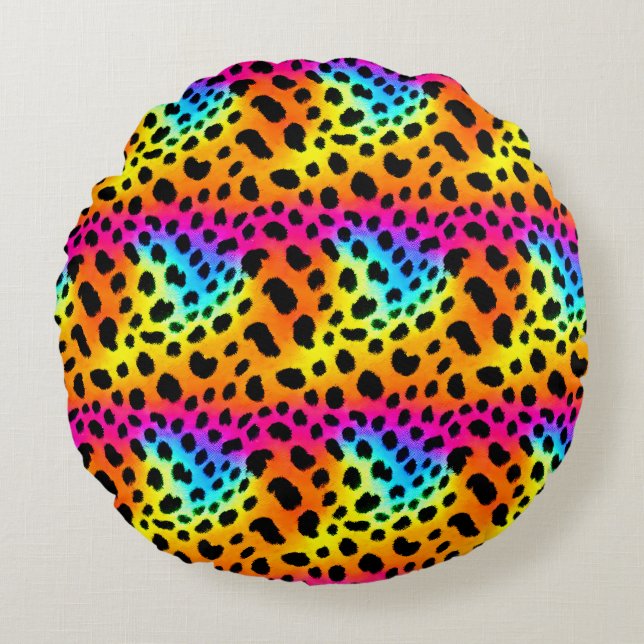Kleurrijk Rainbow Cheetah Seamless Pattern Rond Kussen (Voorkant)