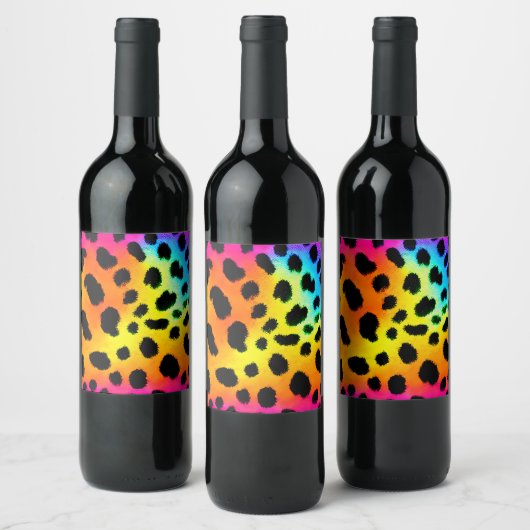 Kleurrijk Rainbow Cheetah Seamless Pattern Wijn Etiket (Flessen)